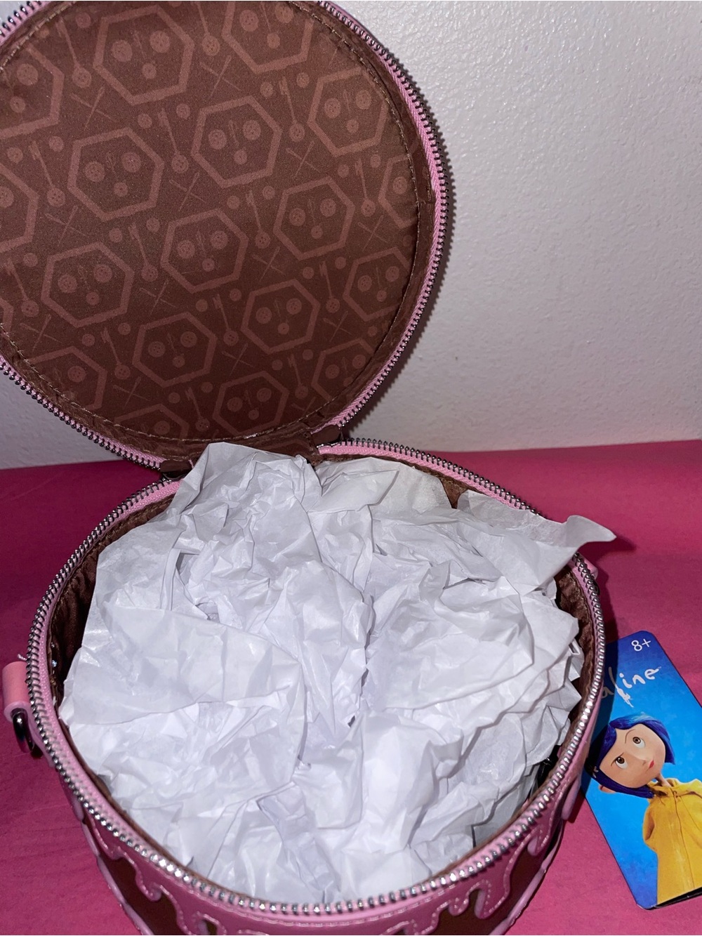 Exclusive Loungefly Coraline Welcome Home! Cake Cosplay Iridescent Crossbody Bag - Picture 10 of 15
